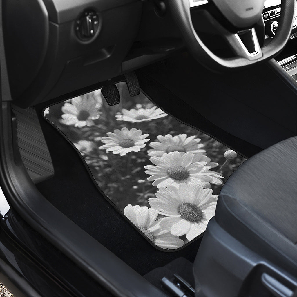 Monochrome Daisy Flower Print Front Car Floor Mats