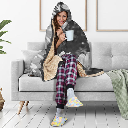 Monochrome Daisy Flower Print Hooded Blanket