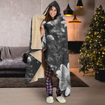 Monochrome Daisy Flower Print Hooded Blanket