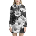 Monochrome Daisy Flower Print Pullover Hoodie Dress