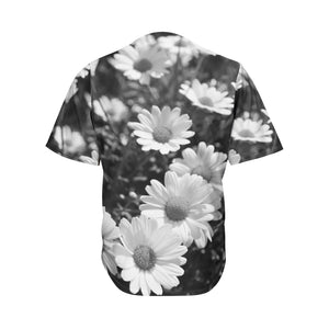 Monochrome Daisy Flower Print Men's Baseball Jersey