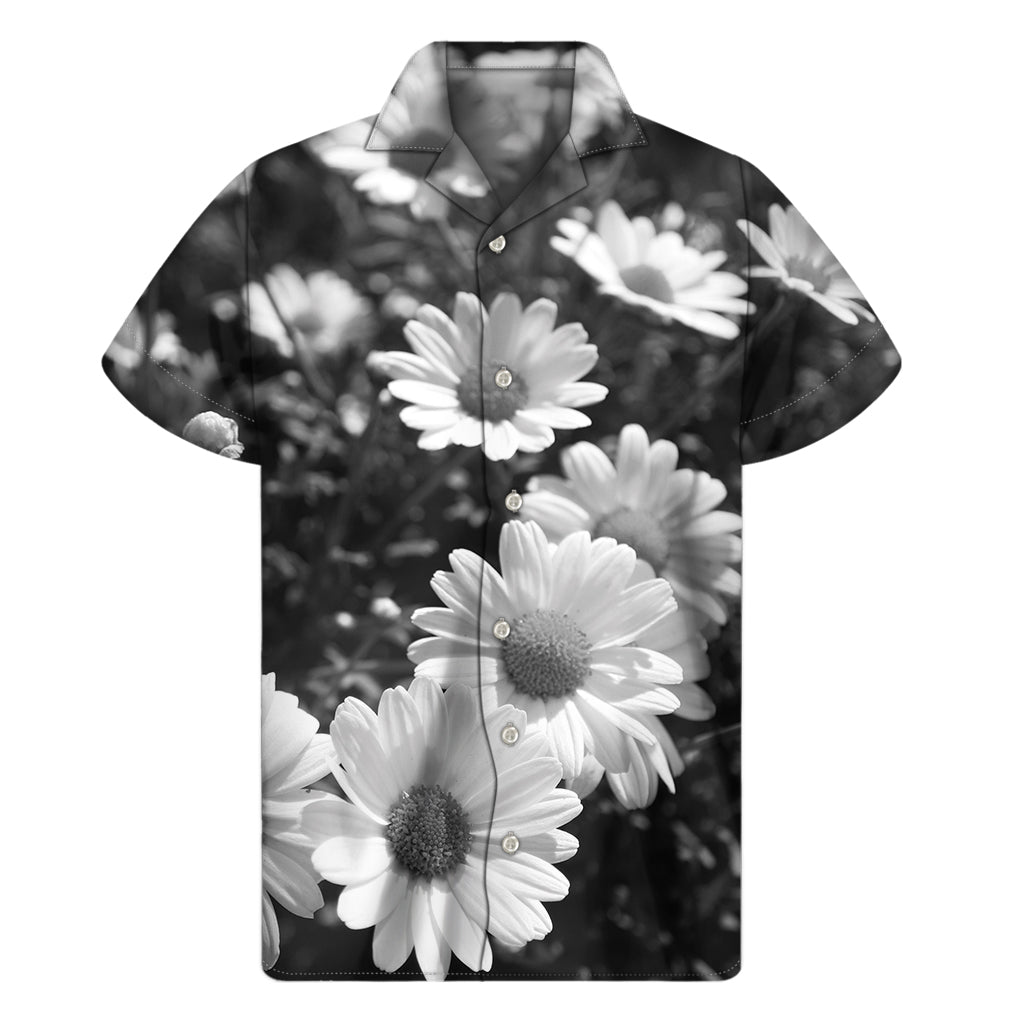 Monochrome Daisy Flower Print Men's Short Sleeve Shirt