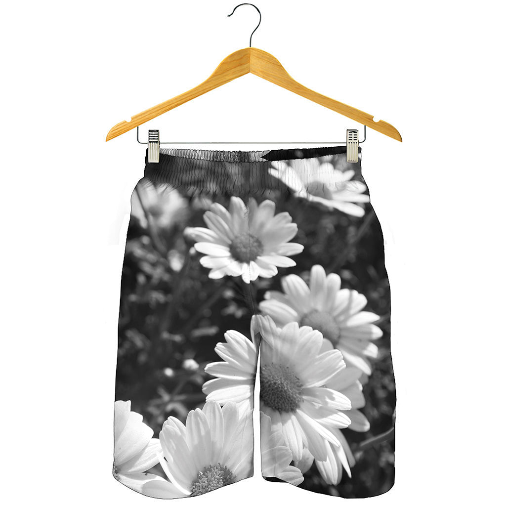 Monochrome Daisy Flower Print Men's Shorts