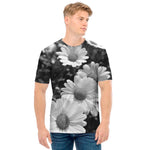 Monochrome Daisy Flower Print Men's T-Shirt