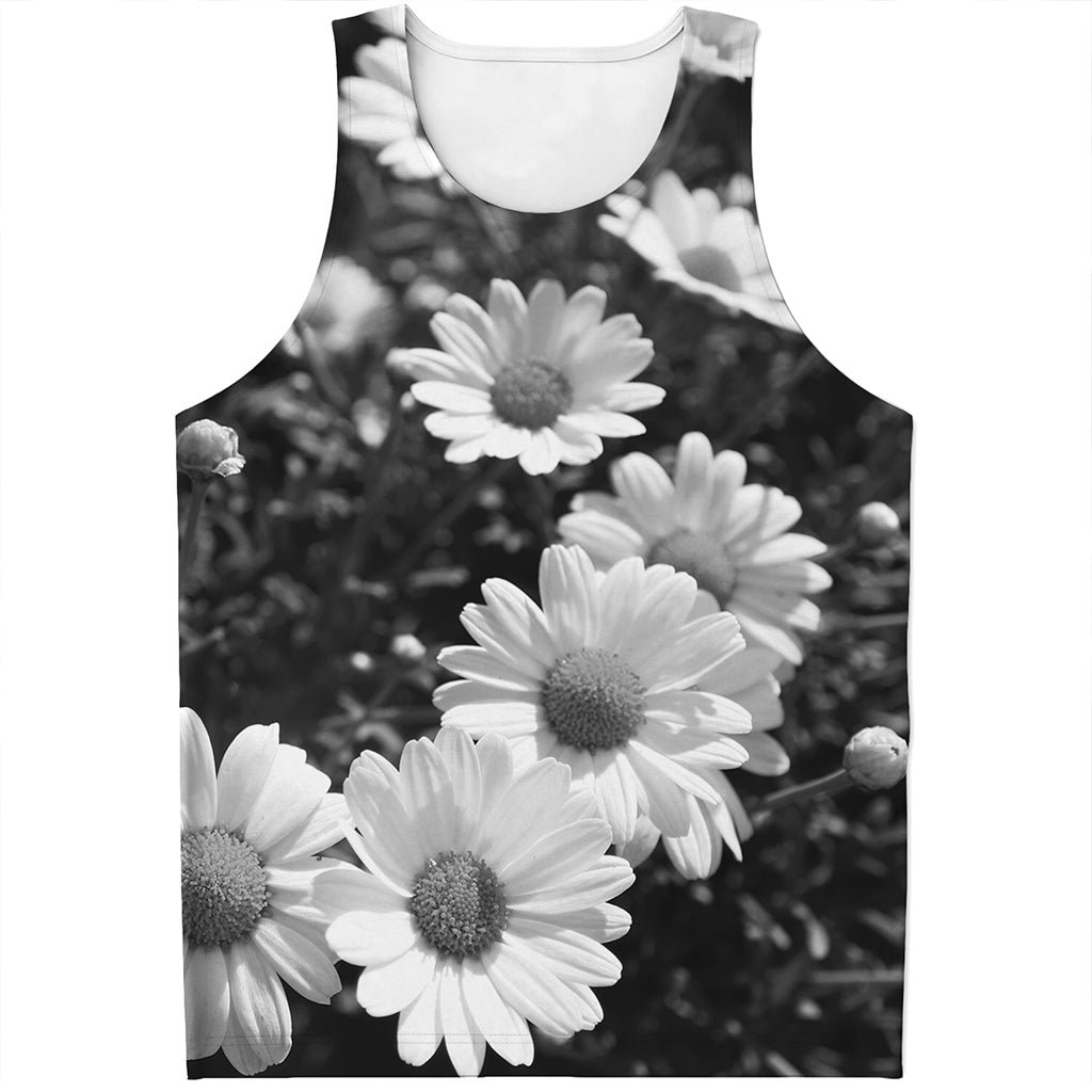 Monochrome Daisy Flower Print Men's Tank Top