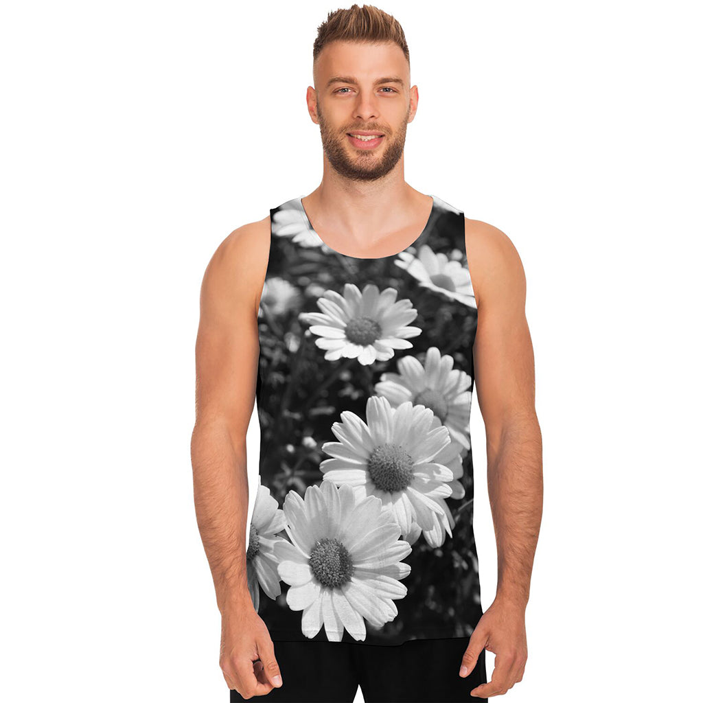 Monochrome Daisy Flower Print Men's Tank Top