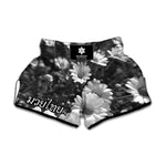 Monochrome Daisy Flower Print Muay Thai Boxing Shorts