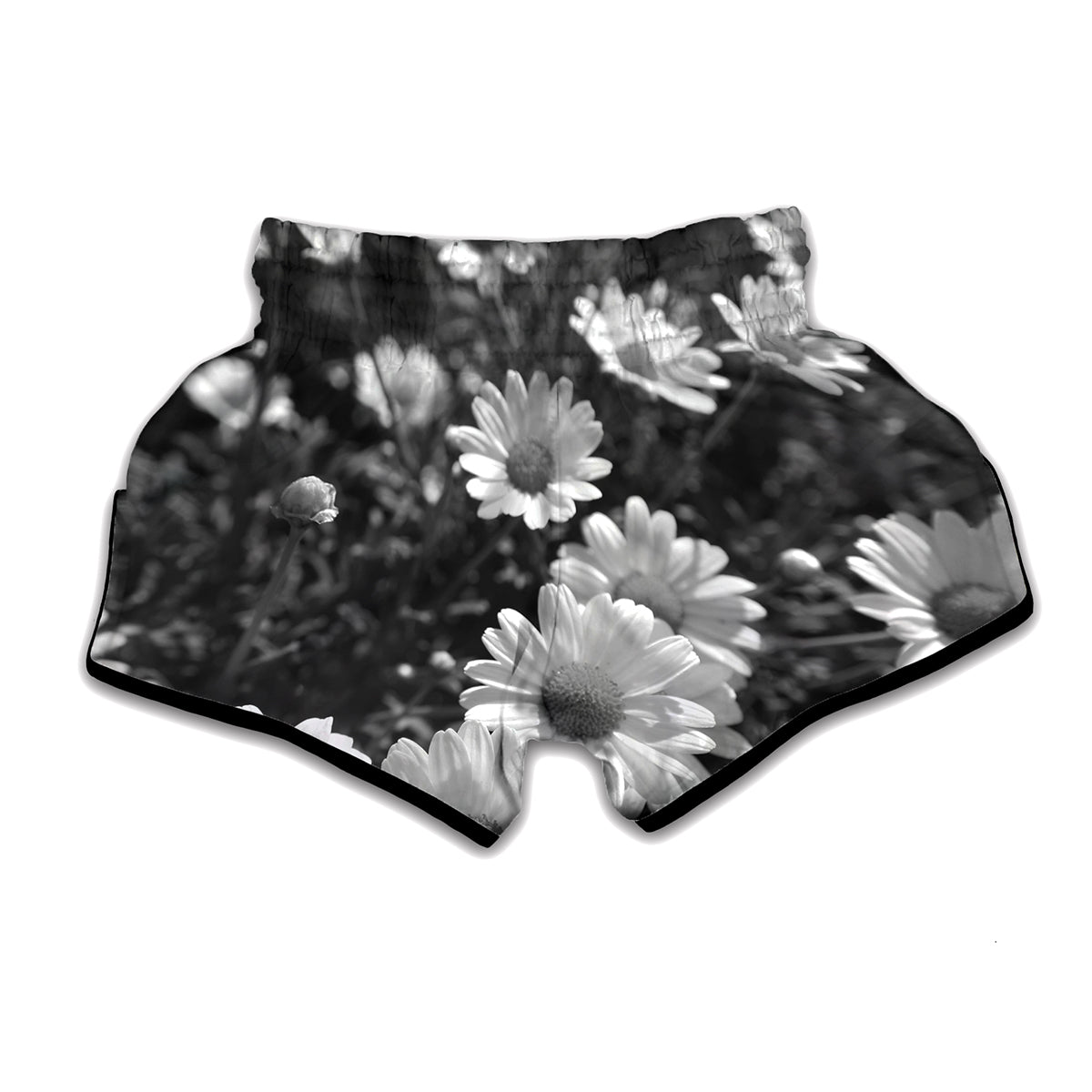 Monochrome Daisy Flower Print Muay Thai Boxing Shorts