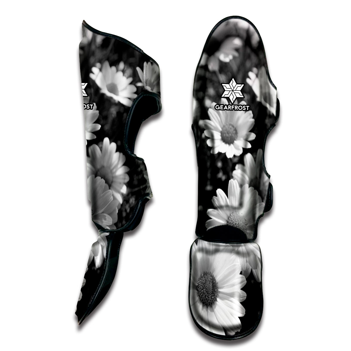 Monochrome Daisy Flower Print Muay Thai Shin Guard