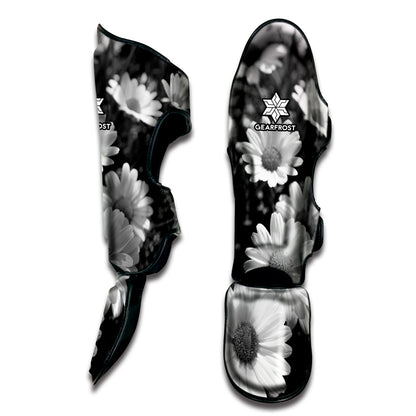 Monochrome Daisy Flower Print Muay Thai Shin Guard