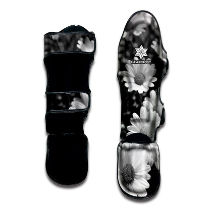 Monochrome Daisy Flower Print Muay Thai Shin Guard