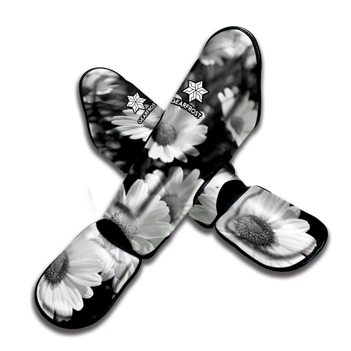 Monochrome Daisy Flower Print Muay Thai Shin Guard