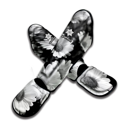 Monochrome Daisy Flower Print Muay Thai Shin Guard