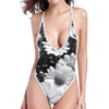 Monochrome Daisy Flower Print One Piece High Cut Swimsuit