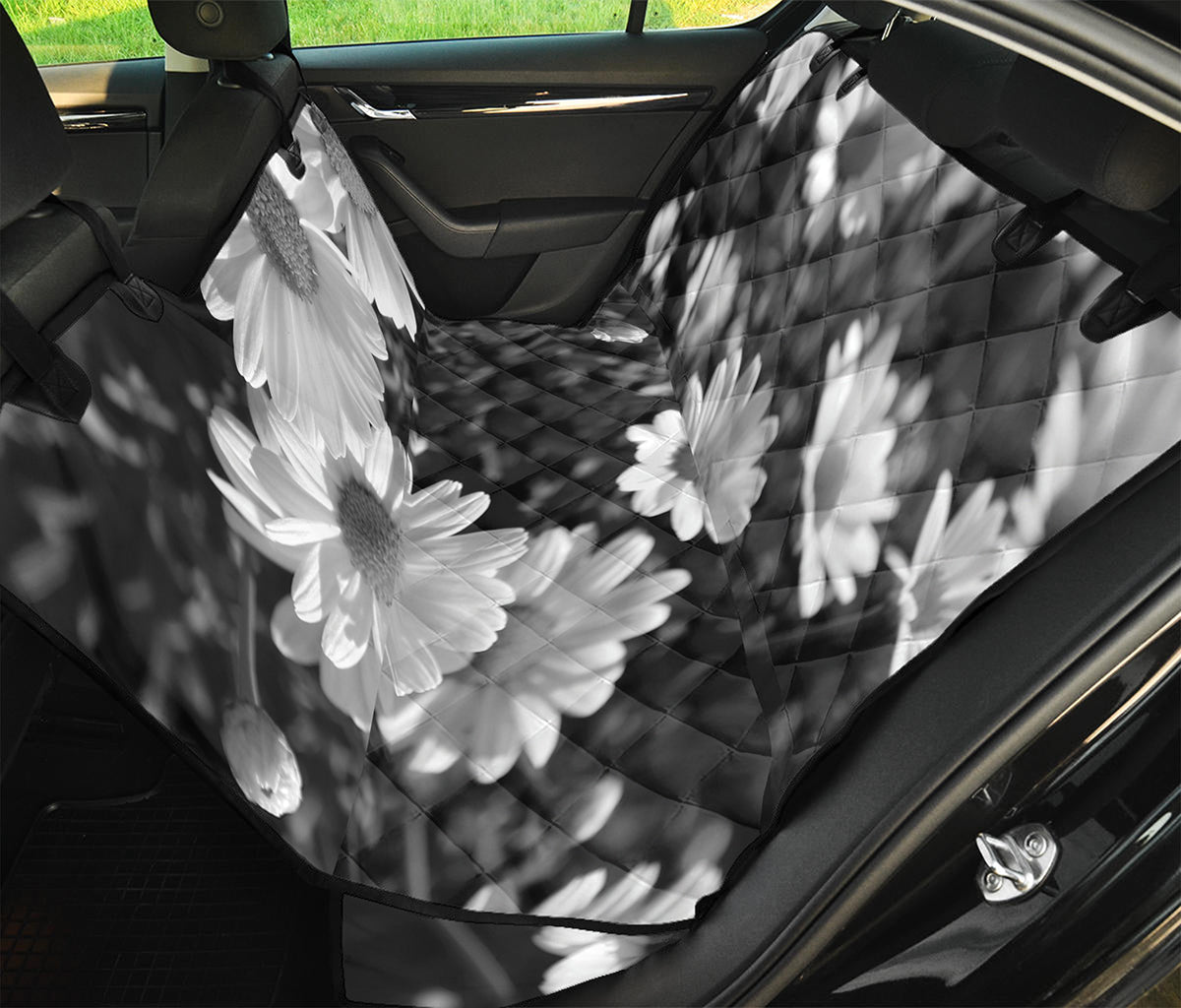 Monochrome Daisy Flower Print Pet Car Back Seat Cover