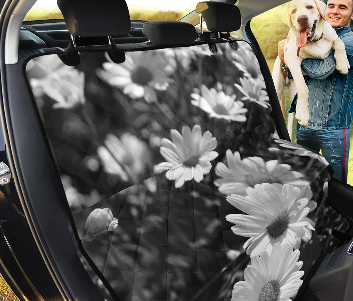 Monochrome Daisy Flower Print Pet Car Back Seat Cover