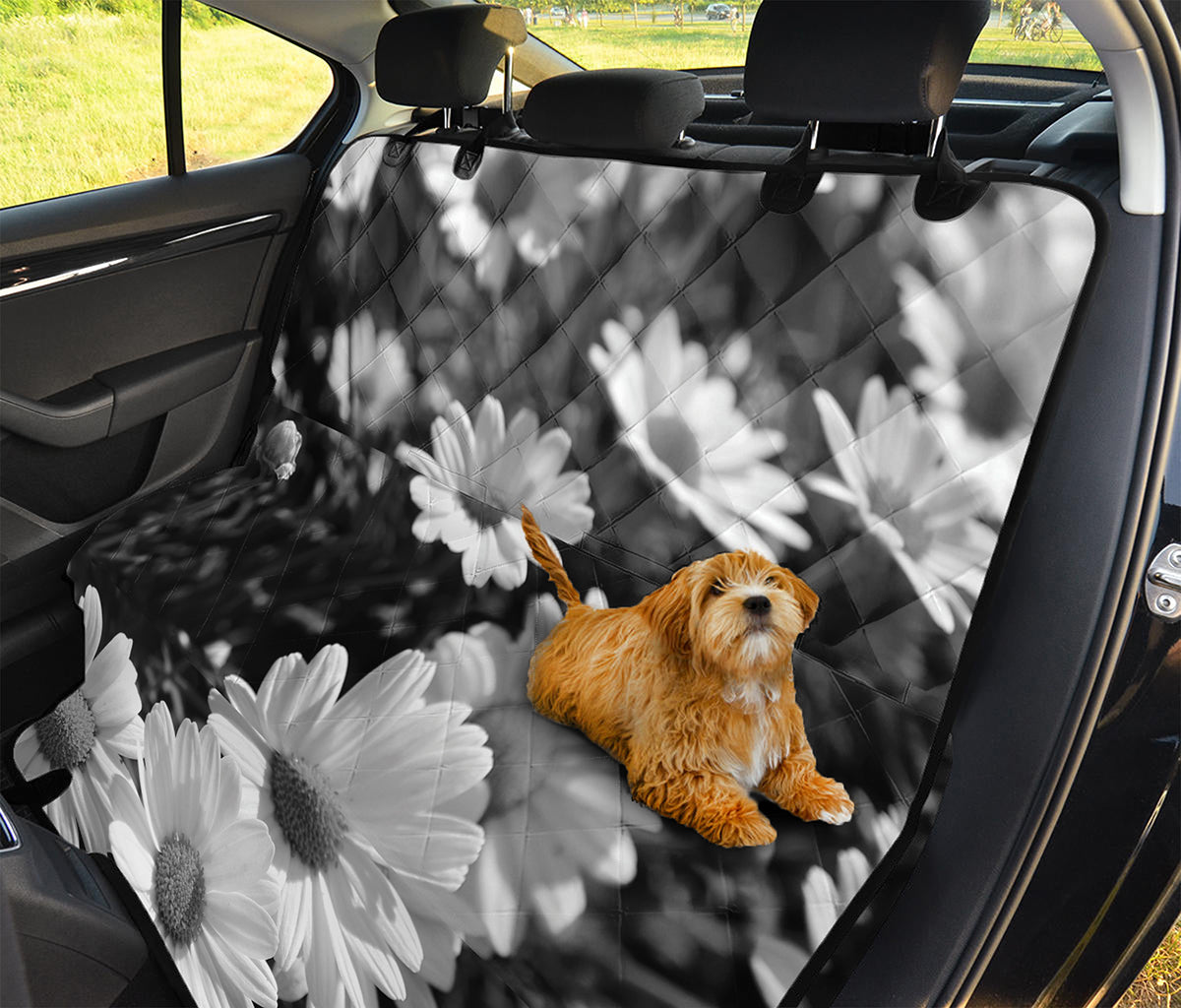 Monochrome Daisy Flower Print Pet Car Back Seat Cover