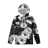 Monochrome Daisy Flower Print Pullover Hoodie