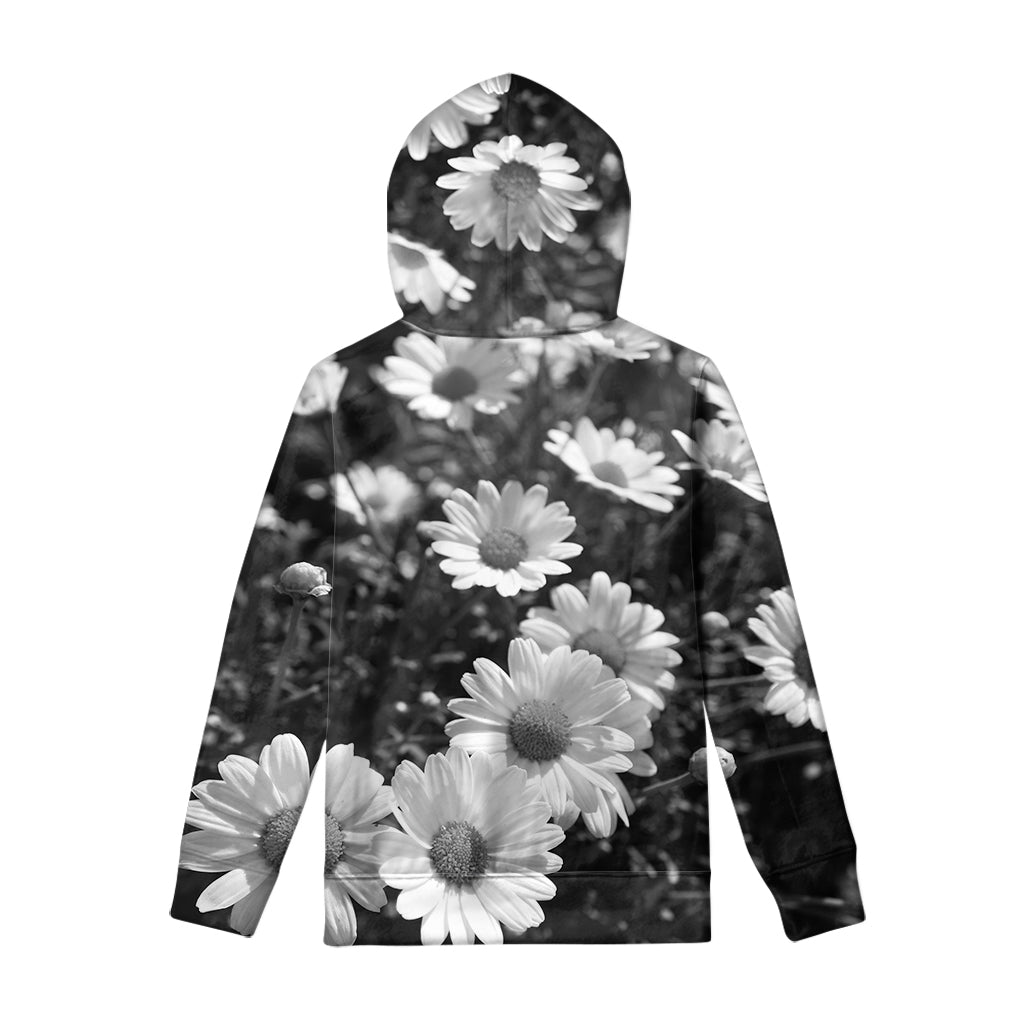 Monochrome Daisy Flower Print Pullover Hoodie