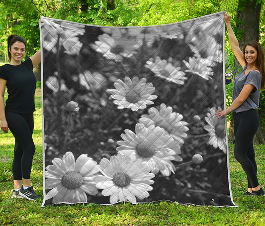 Monochrome Daisy Flower Print Quilt