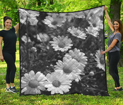 Monochrome Daisy Flower Print Quilt