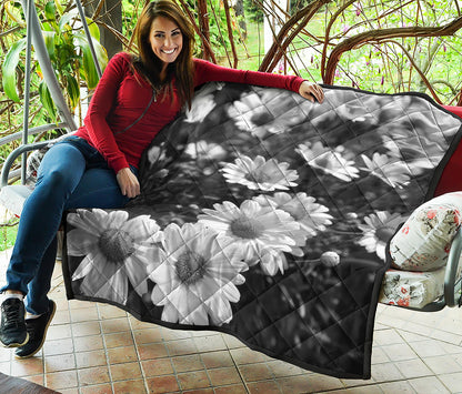 Monochrome Daisy Flower Print Quilt