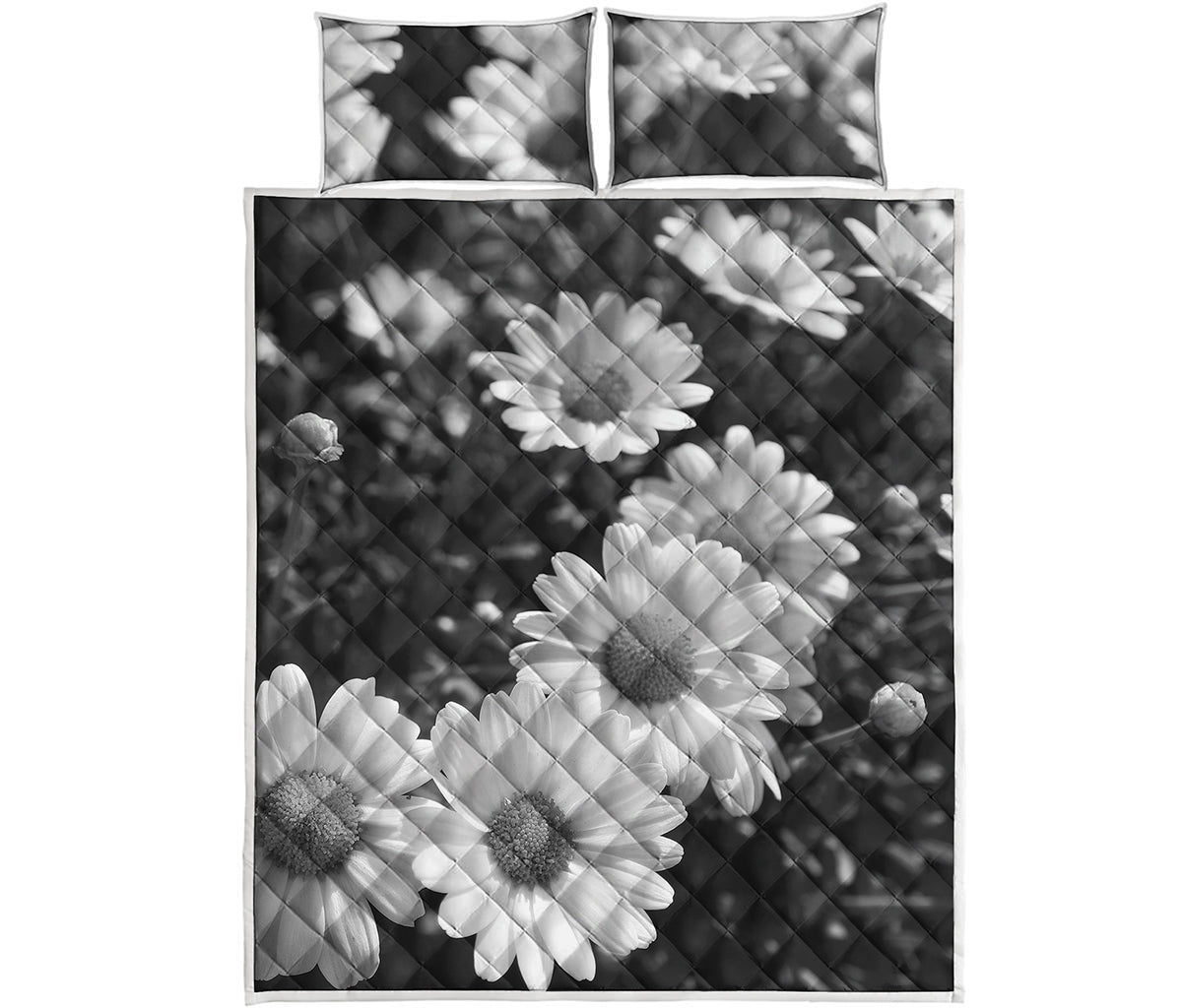 Monochrome Daisy Flower Print Quilt Bed Set