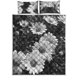 Monochrome Daisy Flower Print Quilt Bed Set