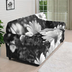 Monochrome Daisy Flower Print Sofa Cover