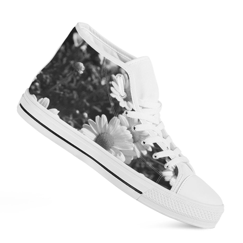 Monochrome Daisy Flower Print White High Top Shoes