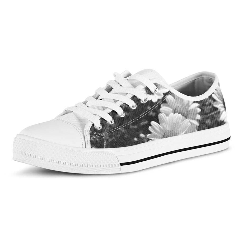 Monochrome Daisy Flower Print White Low Top Shoes