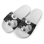Monochrome Daisy Flower Print White Slide Sandals