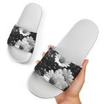 Monochrome Daisy Flower Print White Slide Sandals