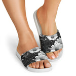 Monochrome Daisy Flower Print White Slide Sandals