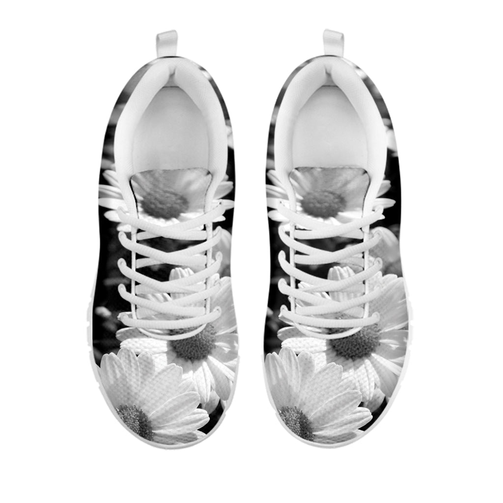 Monochrome Daisy Flower Print White Sneakers