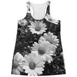 Monochrome Daisy Flower Print Women's Racerback Tank Top
