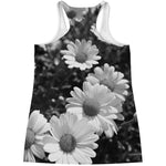 Monochrome Daisy Flower Print Women's Racerback Tank Top