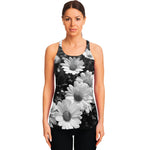 Monochrome Daisy Flower Print Women's Racerback Tank Top