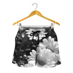 Monochrome Daisy Flower Print Women's Shorts