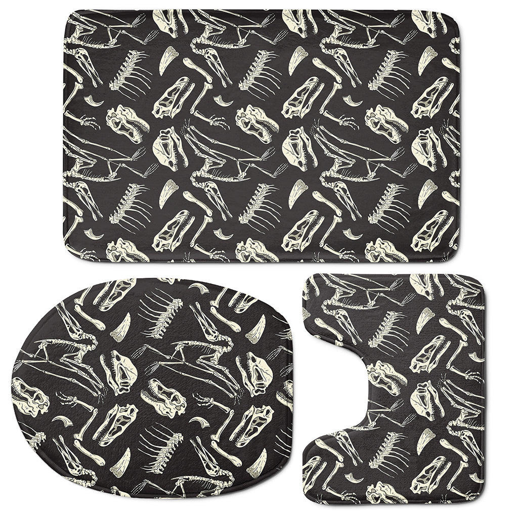 Monochrome Dinosaur Fossil Pattern Print 3 Piece Bath Mat Set