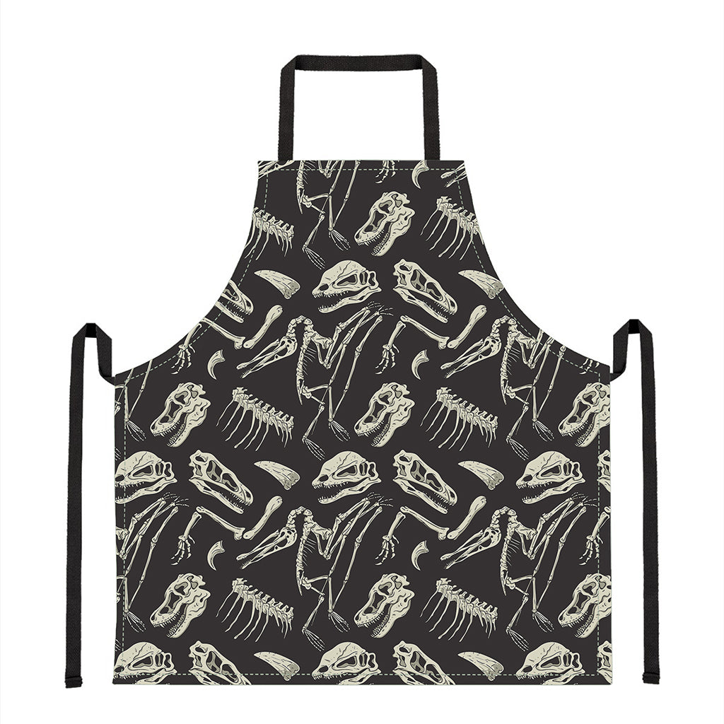 Monochrome Dinosaur Fossil Pattern Print Apron