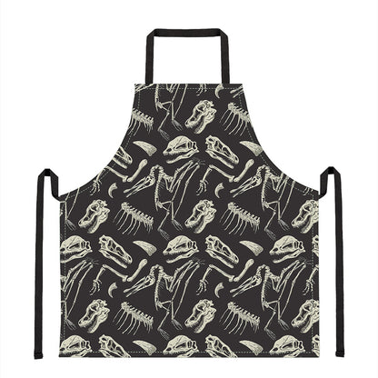 Monochrome Dinosaur Fossil Pattern Print Apron