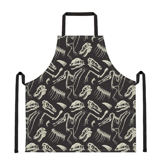 Monochrome Dinosaur Fossil Pattern Print Apron