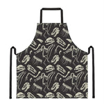 Monochrome Dinosaur Fossil Pattern Print Apron