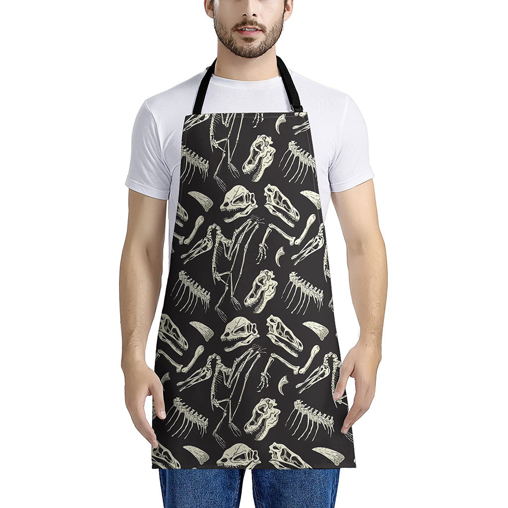 Monochrome Dinosaur Fossil Pattern Print Apron