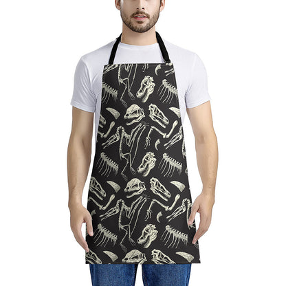 Monochrome Dinosaur Fossil Pattern Print Apron