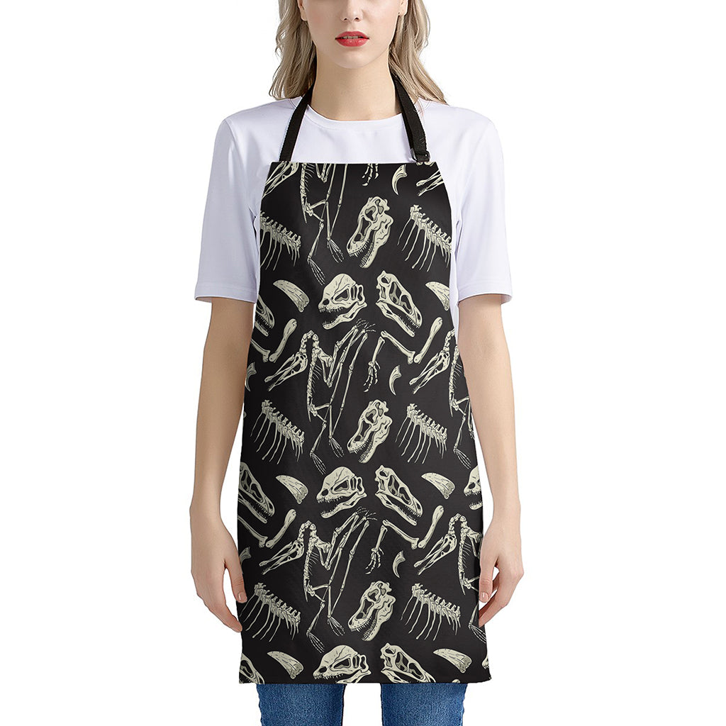 Monochrome Dinosaur Fossil Pattern Print Apron
