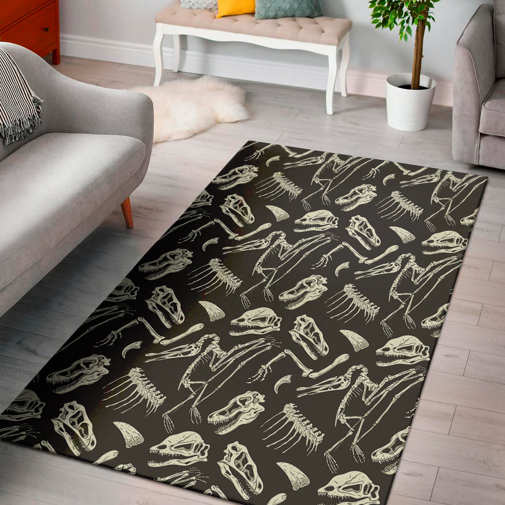 Monochrome Dinosaur Fossil Pattern Print Area Rug