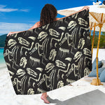 Monochrome Dinosaur Fossil Pattern Print Beach Sarong Wrap