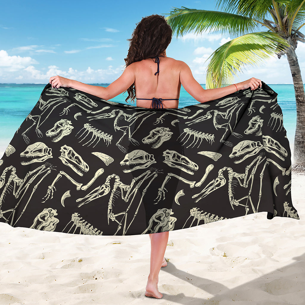 Monochrome Dinosaur Fossil Pattern Print Beach Sarong Wrap